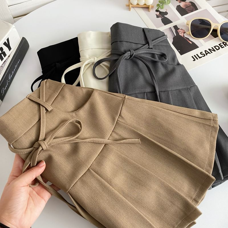 High Rise Plain Pleated Mini A-Line Skirt