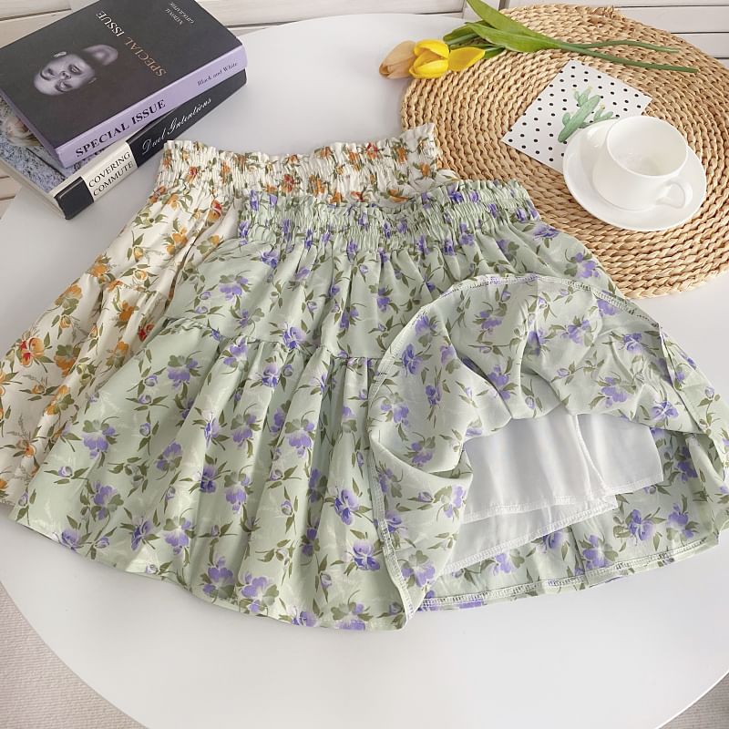 High Waist Floral Mini A-Line Skirt