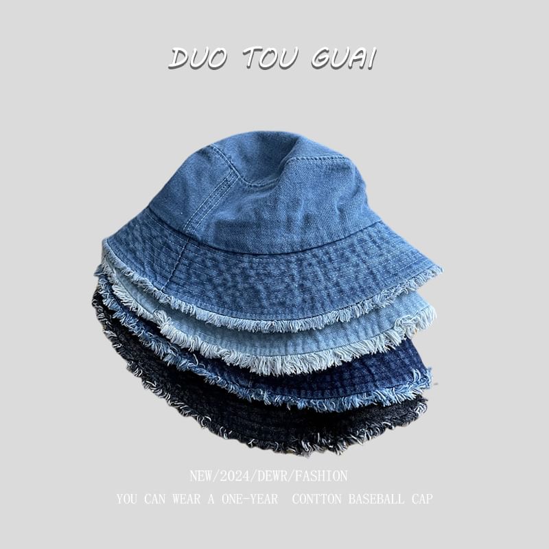 Hat Frayed Denim Washed Bucket