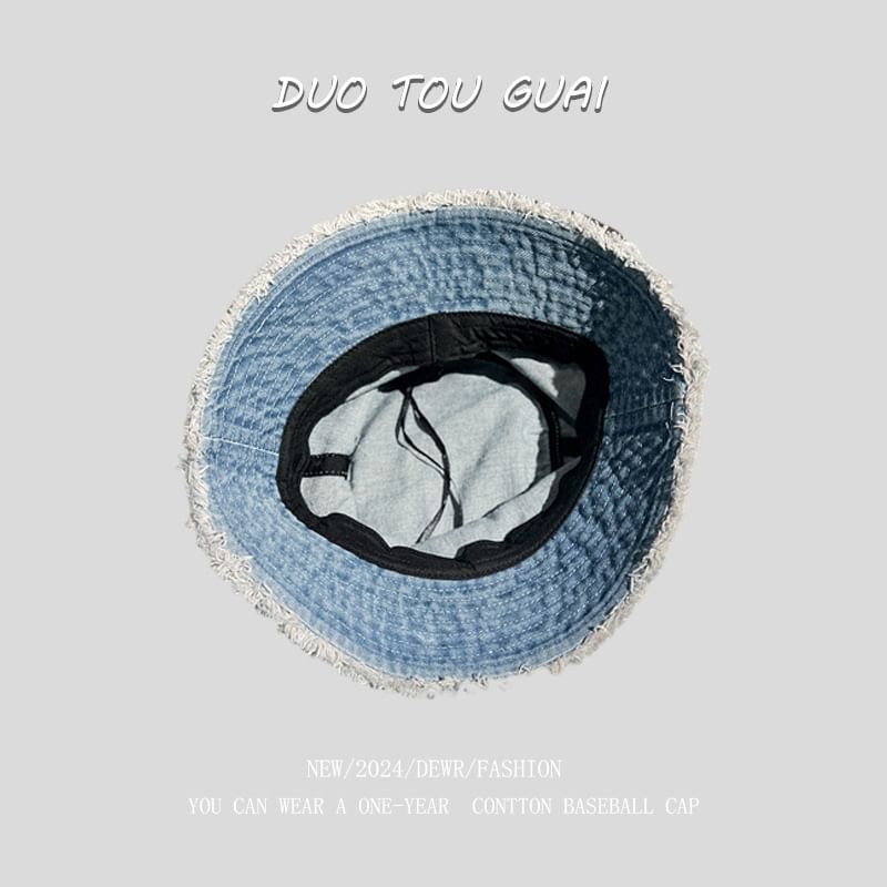 Hat Frayed Denim Washed Bucket