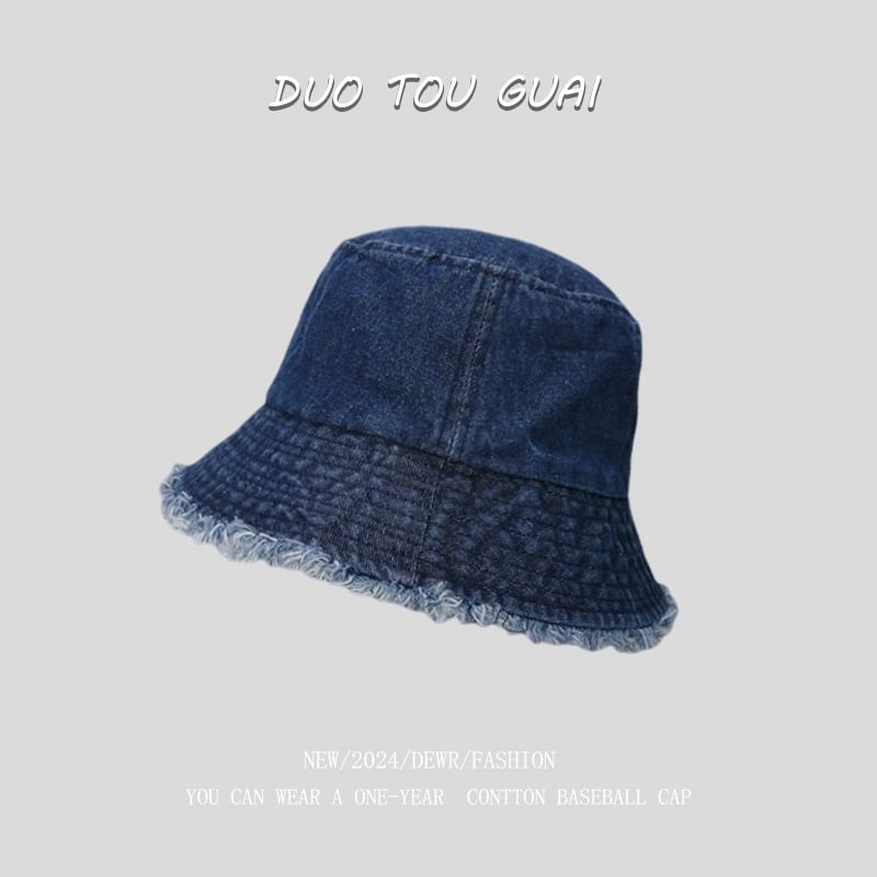 Hat Frayed Denim Washed Bucket