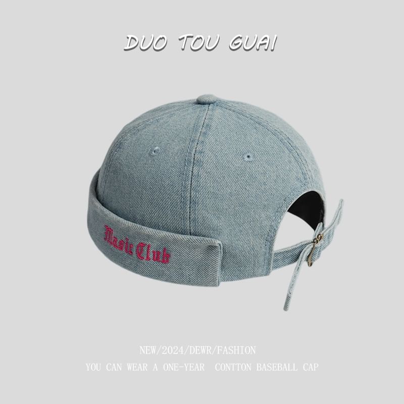 Hat Washed Lettering Brimless Denim Embroidered