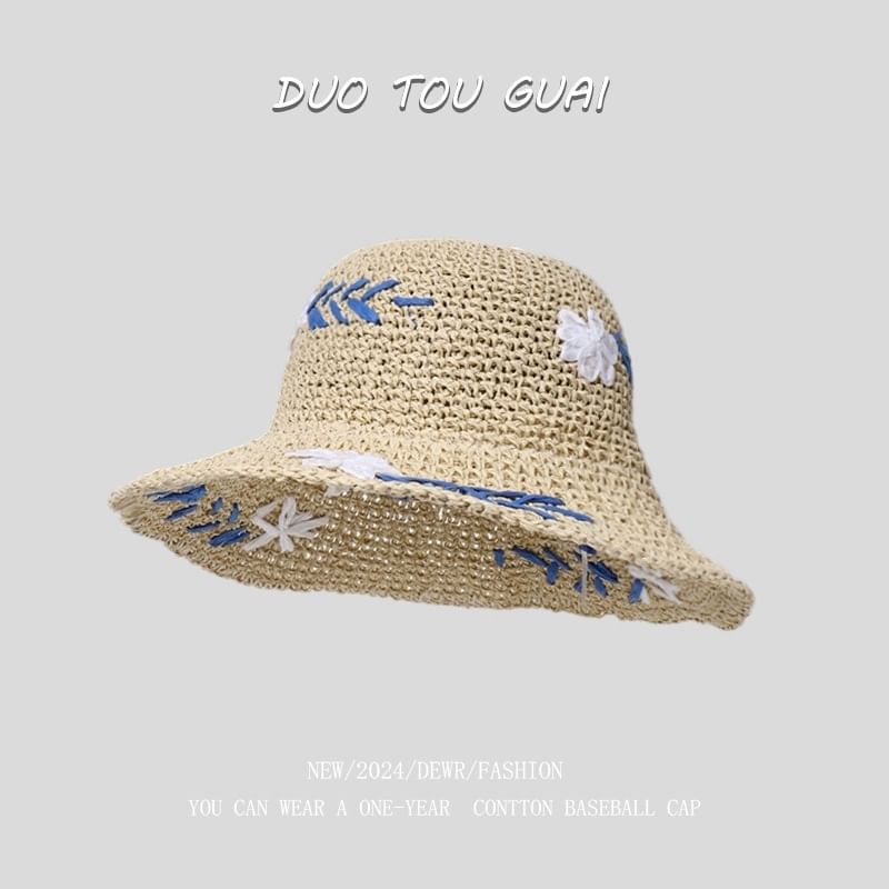 Woven Floral Sun Hat Accent