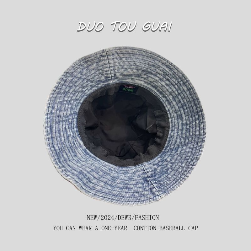 Cherry Denim Washed Hat Bucket Embroidered