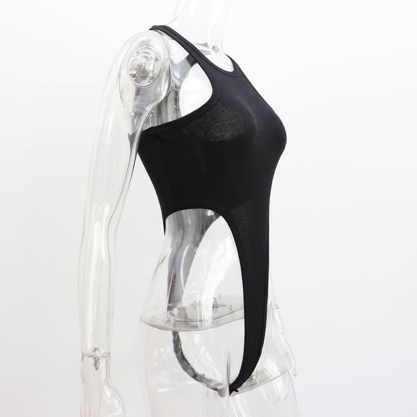 Plain Top Bodysuit Neck Crew Sleeveless