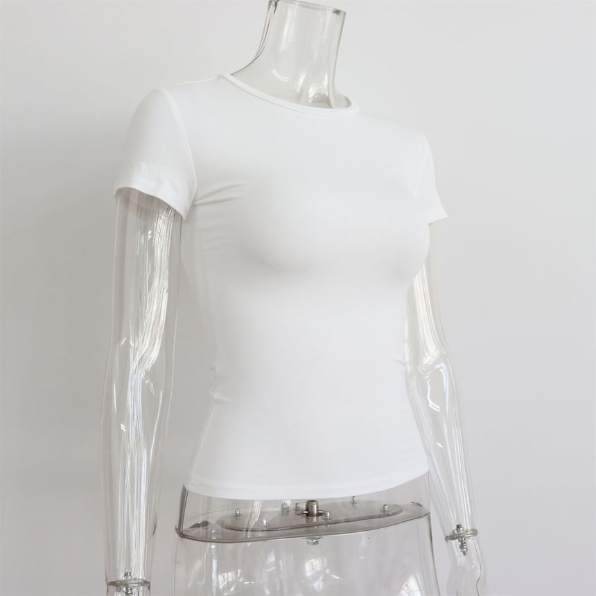 Neck Plain Round Short-Sleeve T-Shirt