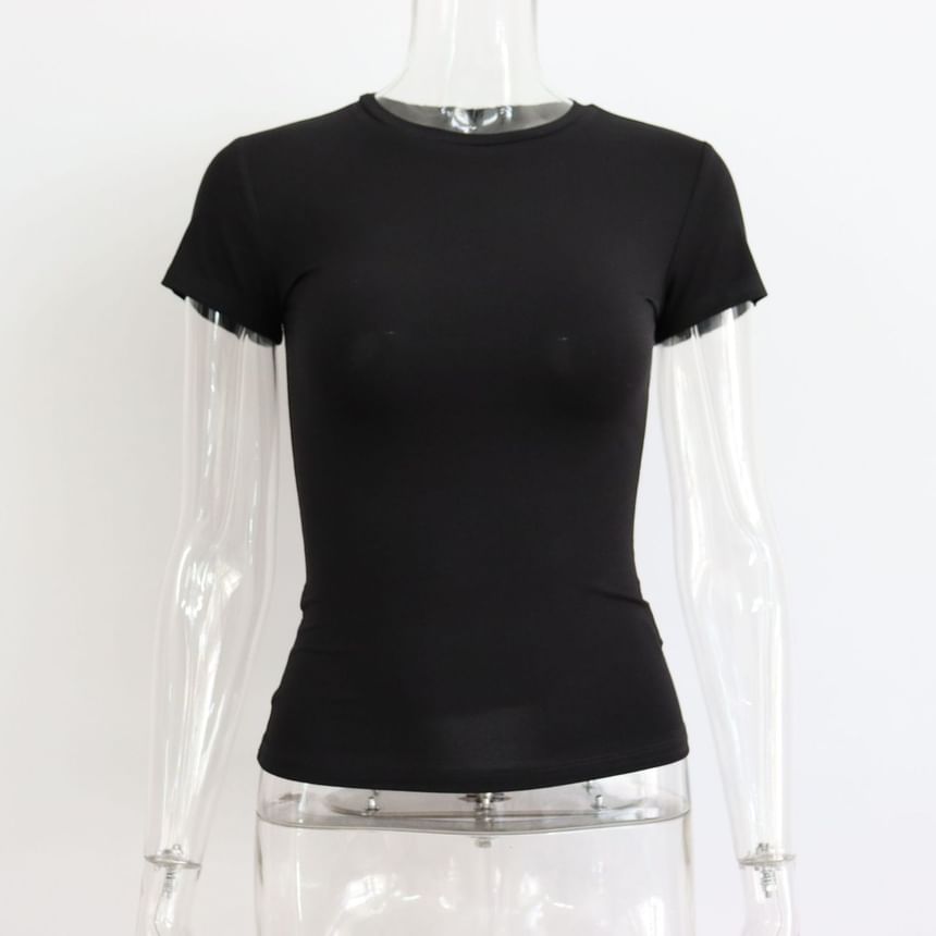 Round Plain Short-Sleeve T-Shirt Neck