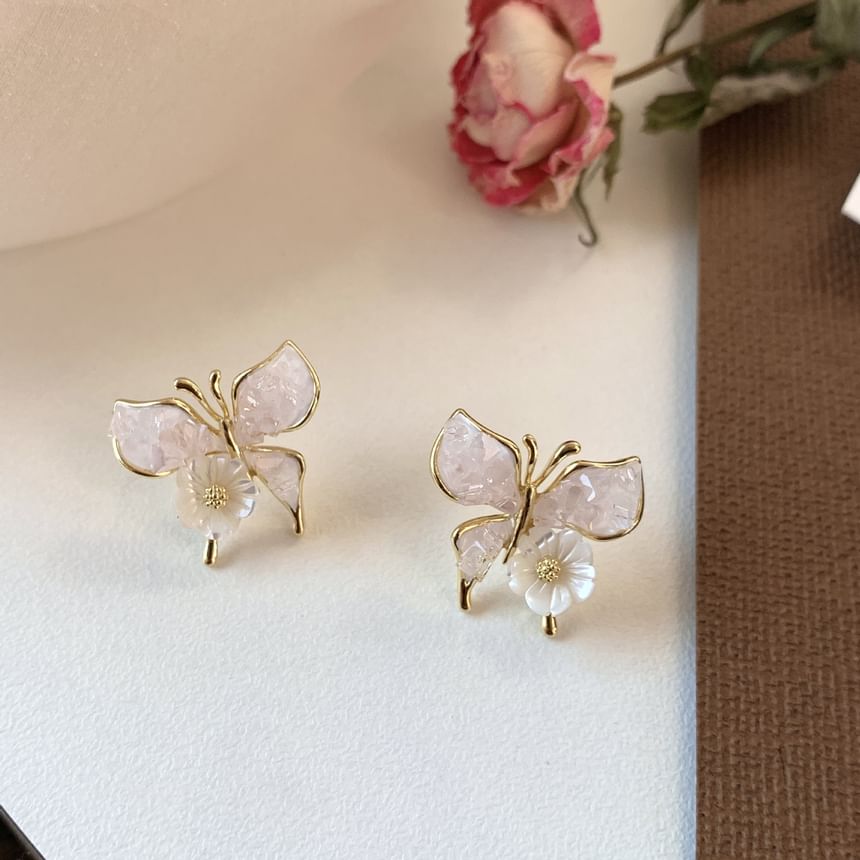 Butterfly Floral Faux Crystal Alloy Stud Earring