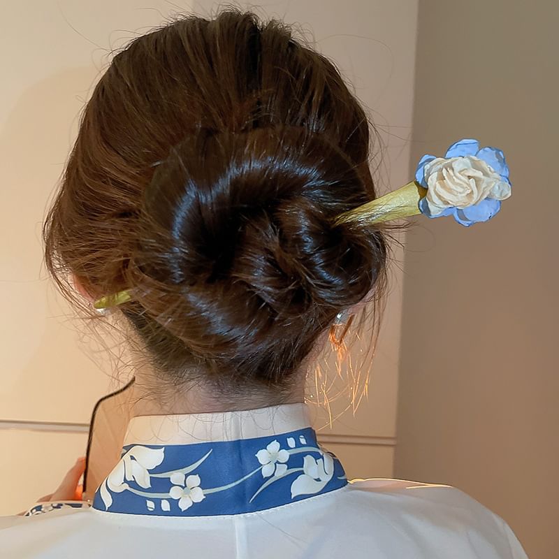 Floral Fabric Wooden Hair Stick