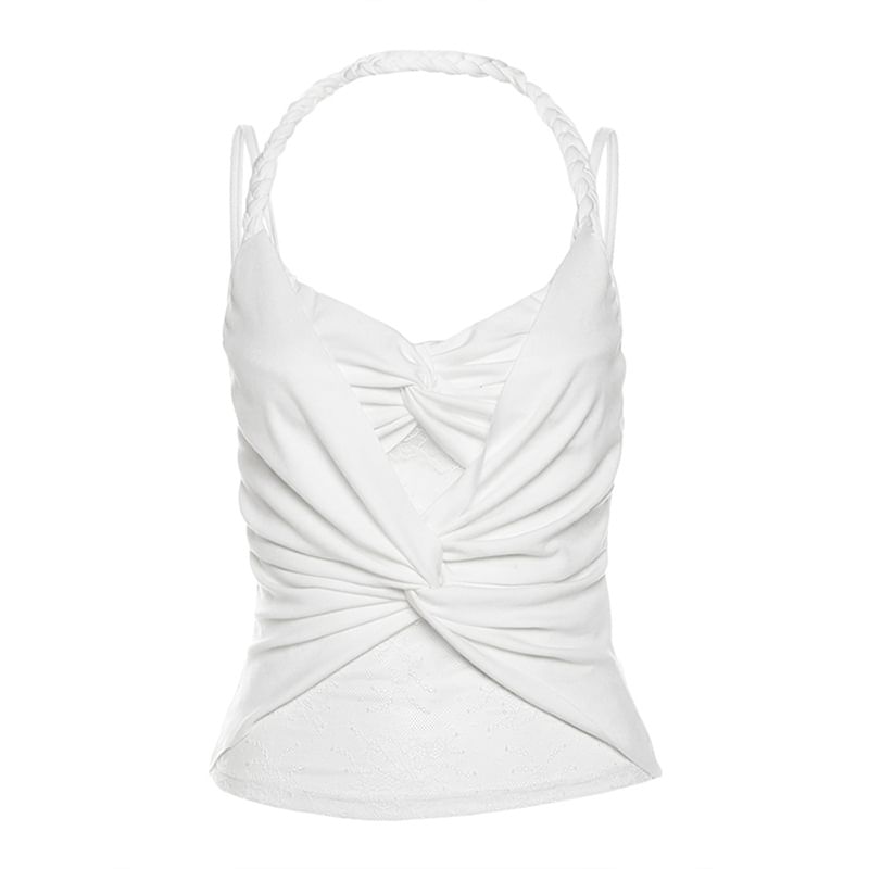 Sheer Lace V-Neck Fitted Crop Cami
