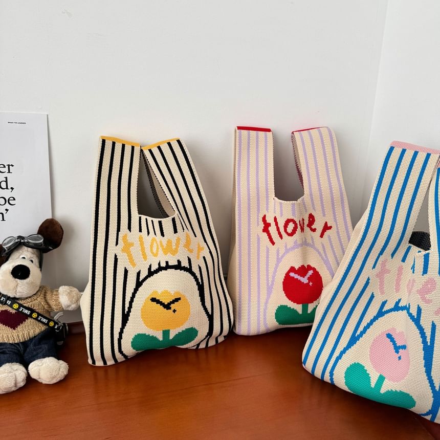 Knit Flower Tote Bag