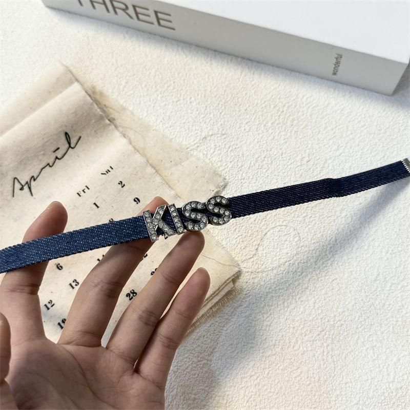 Designs) (Various Choker Denim Lettering Rhinestone