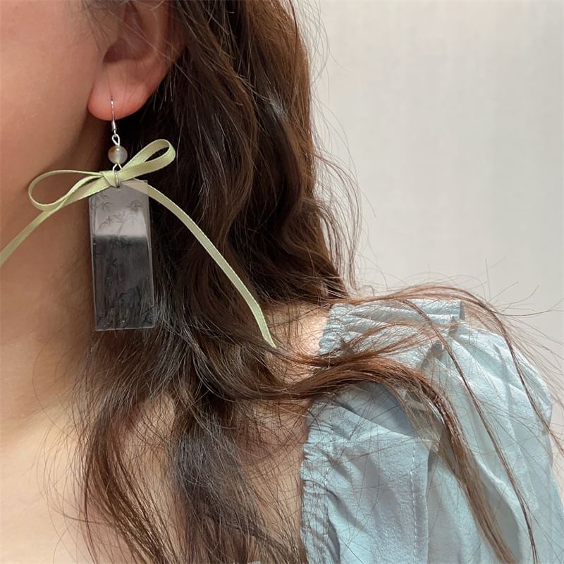 Earring Ribbon Bamboo Acrylic Drop