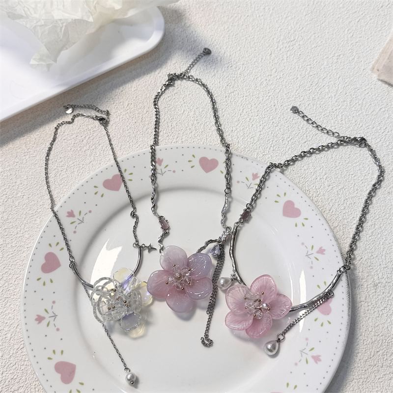 Pendant Floral Resin Choker Alloy
