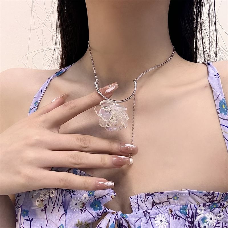 Pendant Floral Resin Choker Alloy