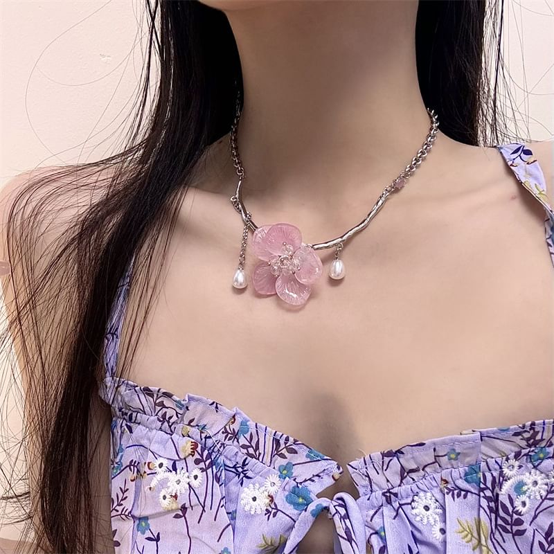 Pendant Floral Resin Choker Alloy