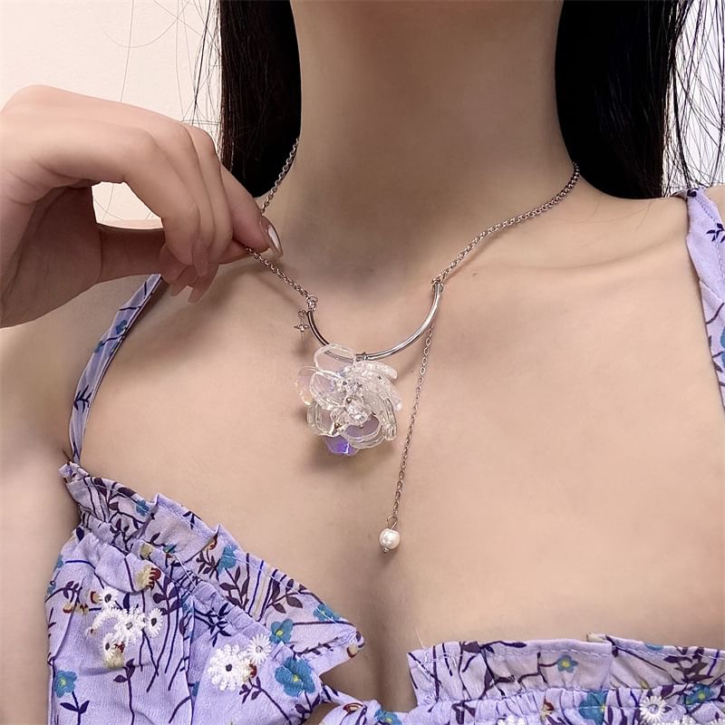 Pendant Floral Resin Choker Alloy