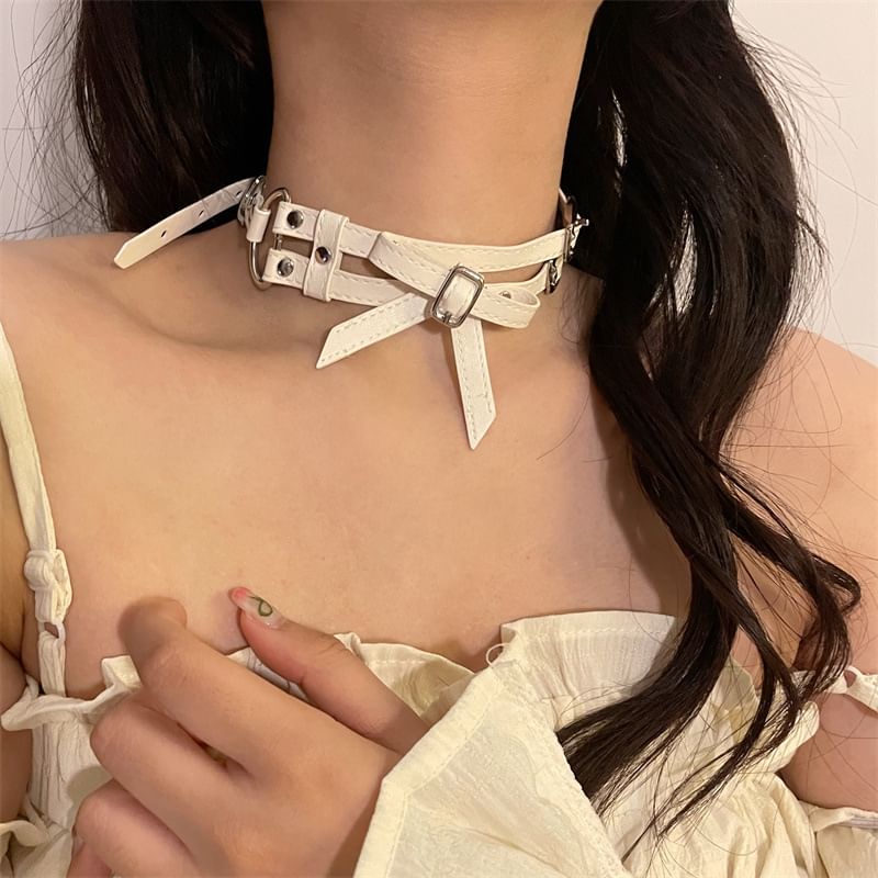 Faux Leather Layered Choker Bow