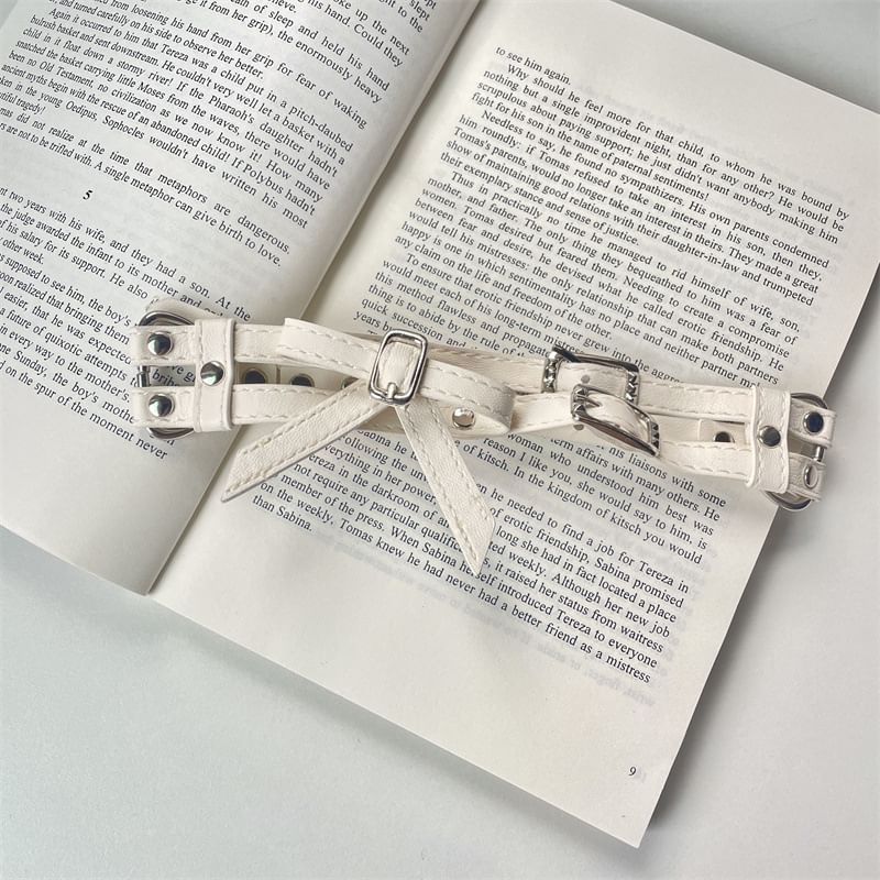 Faux Leather Layered Choker Bow