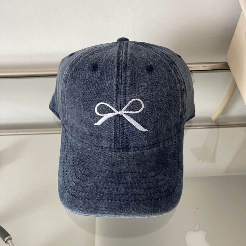 Washed Bow Cap Baseball Embroidered