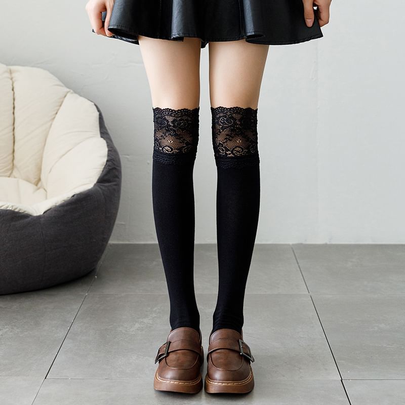 Lace Trim Over the Knee Socks