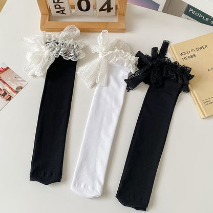 Lace Trim Bow Tall Socks