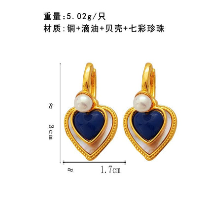 Heart Faux Pearl Alloy Drop Earring