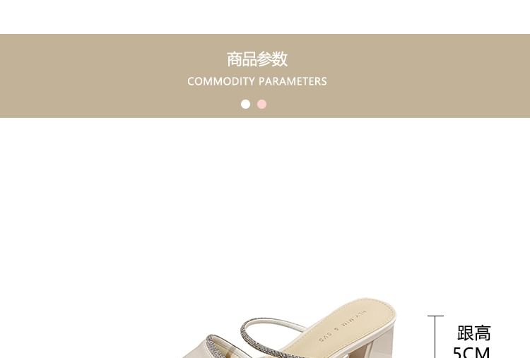 Slippers Pointed-Toe Chunky-Heel Rhinestone