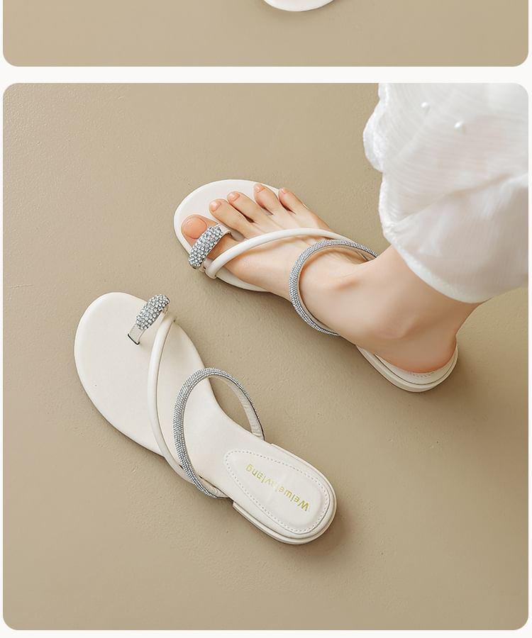 Rhinestone Toe Loop Slide Sandals