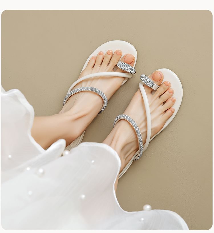 Rhinestone Toe Loop Slide Sandals