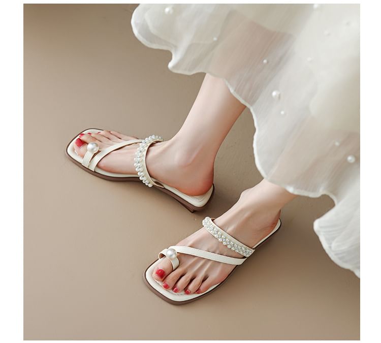 Faux Pearl Toe Loop Slide Sandals