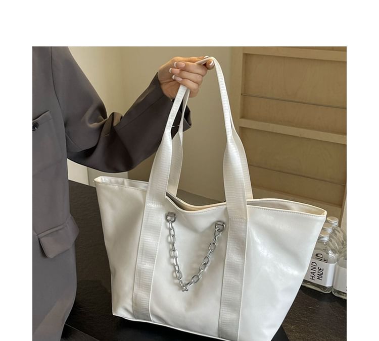 Faux Leather Chained Tote Bag