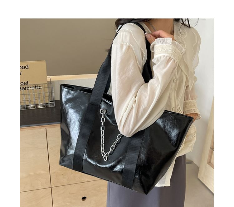 Faux Leather Chained Tote Bag