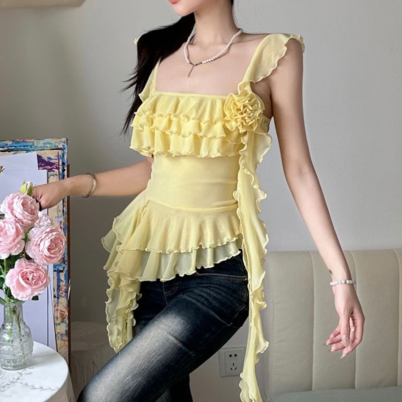 Camisole Plain Trim Ruffle Top