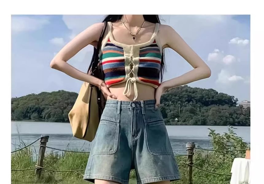 High Waist Denim Shorts Washed