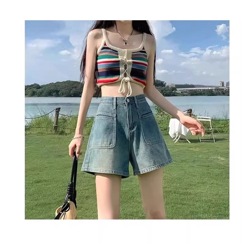 High Waist Denim Shorts Washed