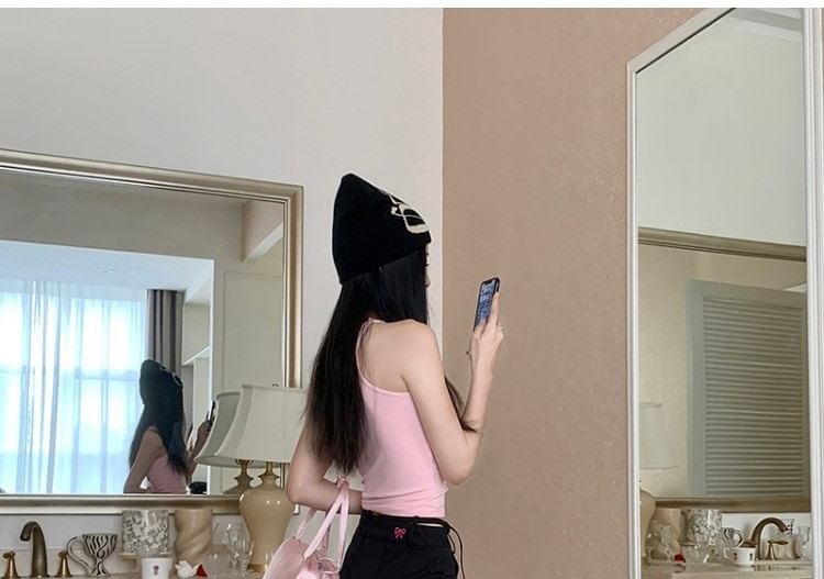 Tie-Up Bow Wide Pants Embroidered Leg Mid Waist