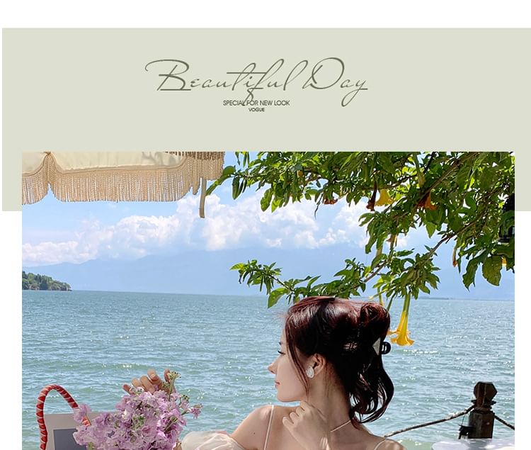 Dress Floral Midi Cold-Shoulder A-Line Puff-Sleeve