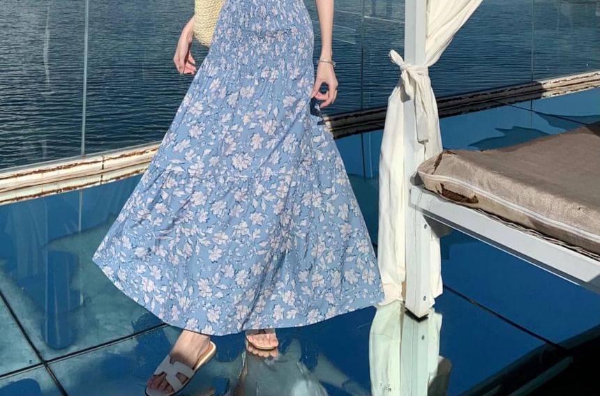 Floral Cutout Strap Maxi Sundress Spaghetti