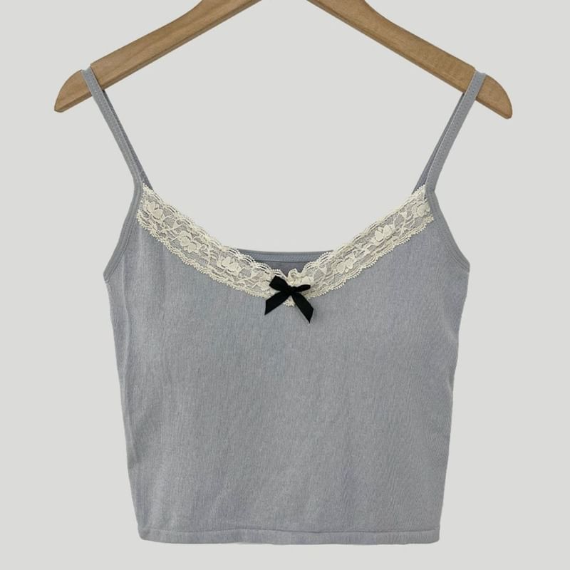 Plain Lace Trim Bow Camisole Top