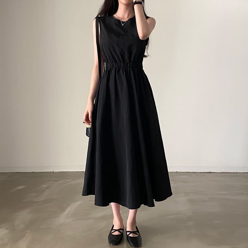 Sleeveless Plain Open Back Maxi A-Line Dress