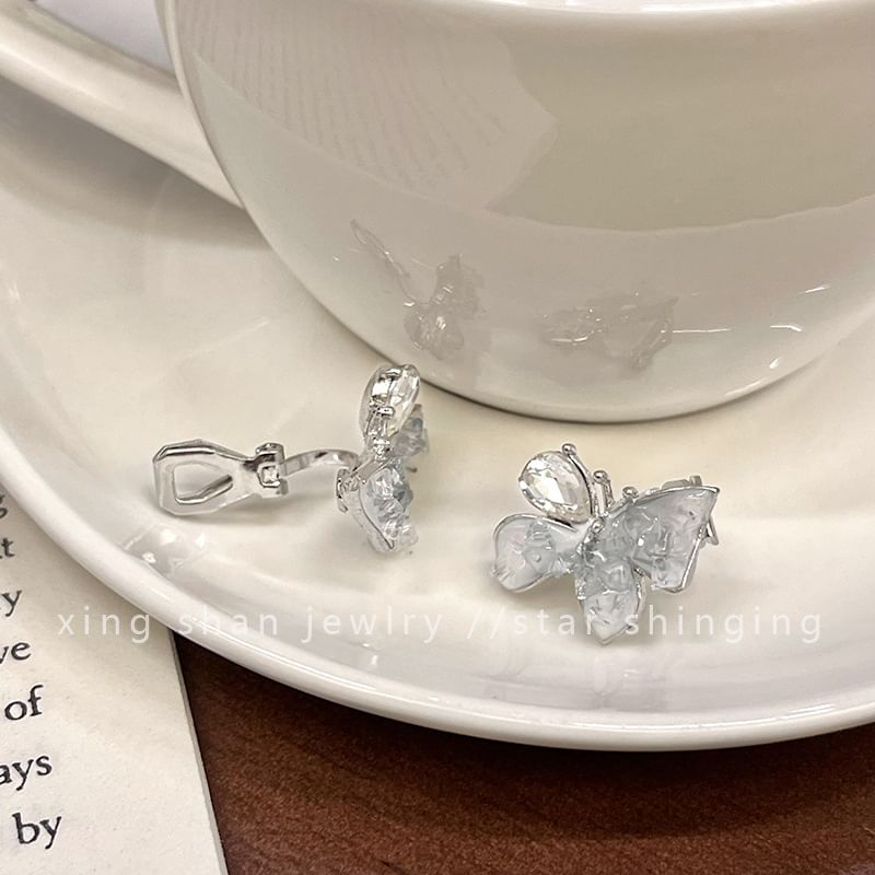 Earring Crystal Ear Stud Clip-On Butterfly Faux Rhinestone /