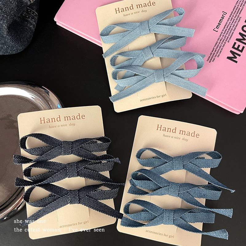 Set of 3: Bow Denim Hair Clip