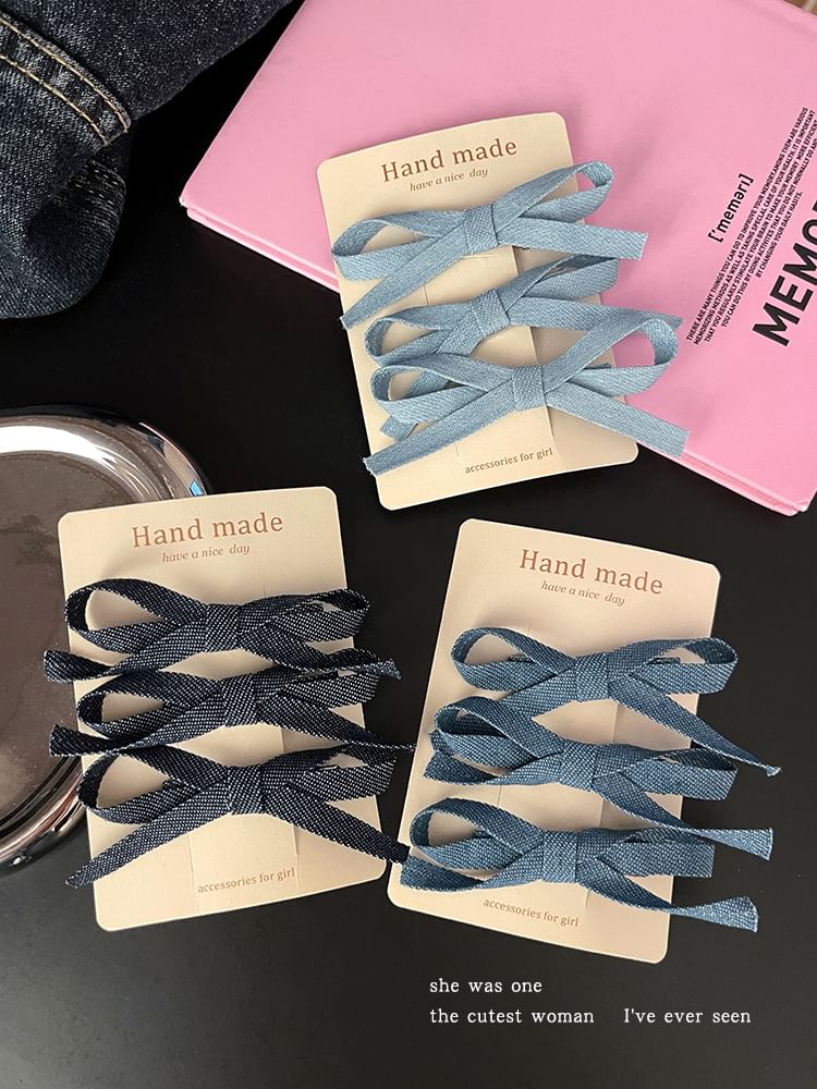 Set of 3: Bow Denim Hair Clip