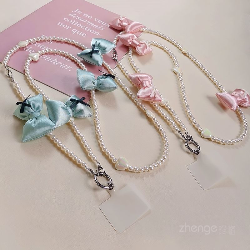 Bow Faux Pearl Phone Lanyard with Lanyard Pad