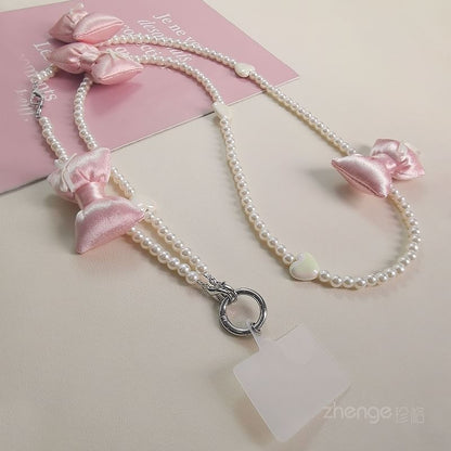 Bow Faux Pearl Phone Lanyard with Lanyard Pad