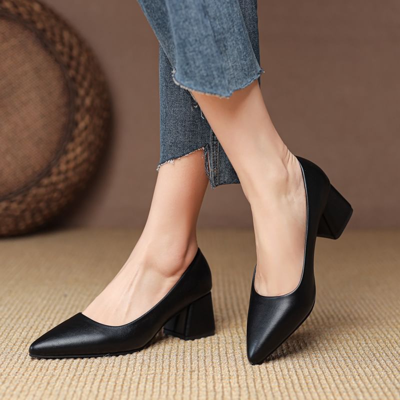 Heel Block Pointed Pumps