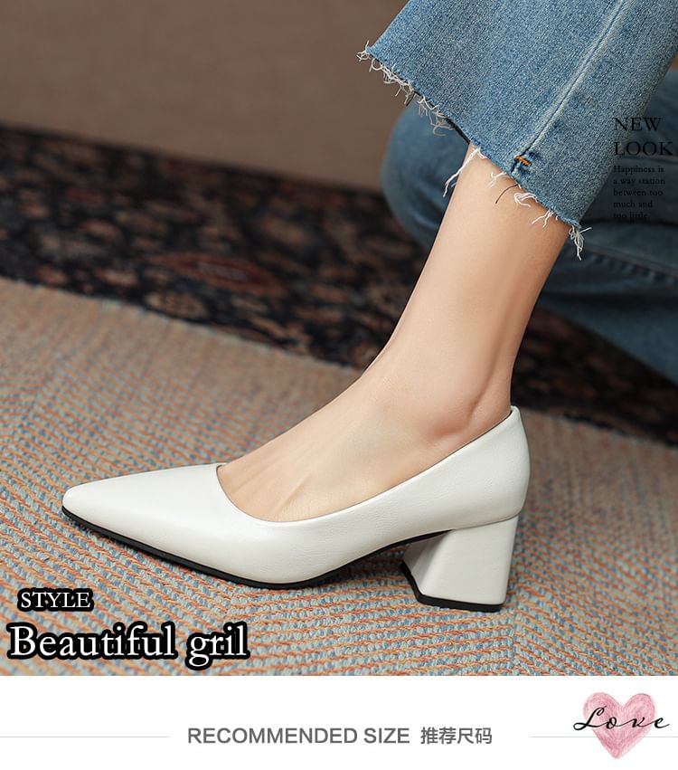 Heel Block Pointed Pumps