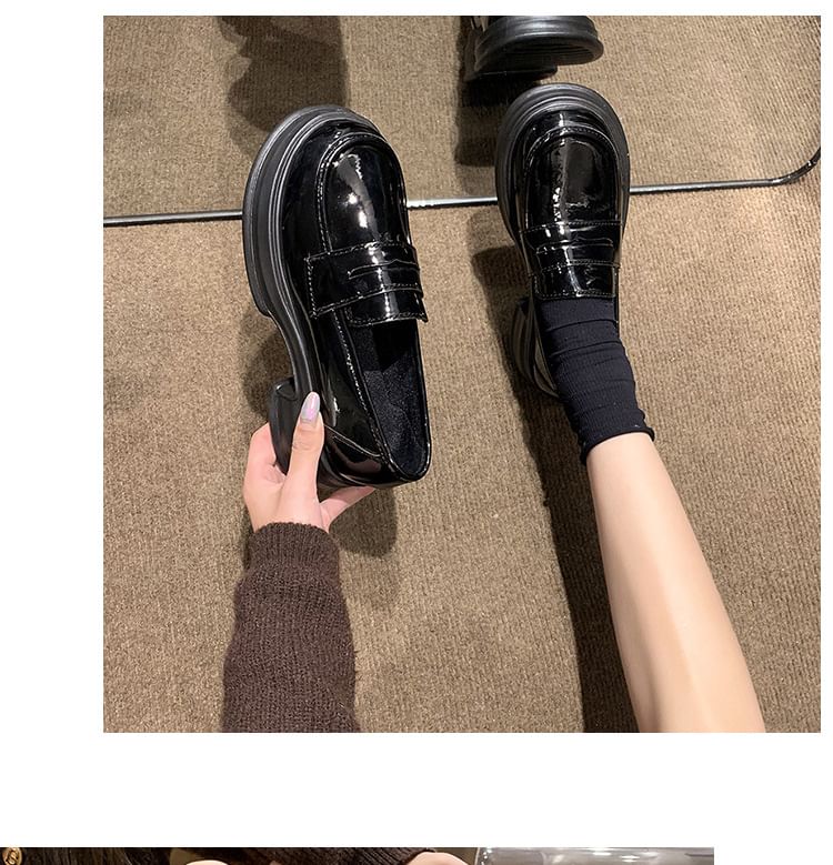 Leather Loafers Faux Platform