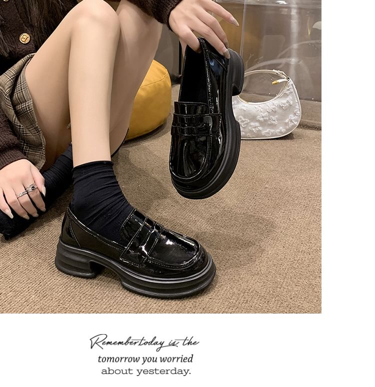 Leather Loafers Faux Platform